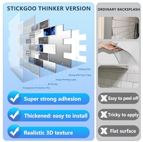 STICKGOO Subway Tile Peel and Stick Backsplash, Thicker Design 12" x 12" Stick on Backsplash Tiles for Kitchen, Bathroom, Wall Tile (10 Sheets, Blue Grey) - color: Blue Grey