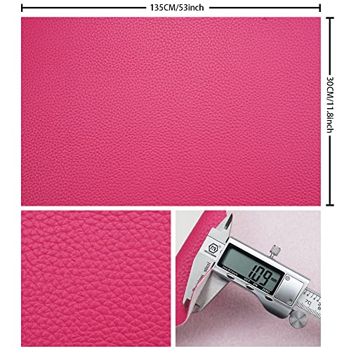 Dark Rose Red Litchi Texture PU Fabric Leather 11.8x53.14 Inch（30x135 CM） 1.13mm Thick Faux Synthetic Leather Material for Upholstery Crafts, DIY Sewings, Sofa, Handbag, Earrings, Hair Bows - color: Dark Rose Red