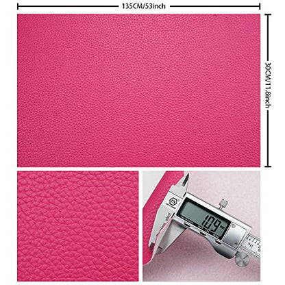 Dark Rose Red Litchi Texture PU Fabric Leather 11.8x53.14 Inch（30x135 CM） 1.13mm Thick Faux Synthetic Leather Material for Upholstery Crafts, DIY Sewings, Sofa, Handbag, Earrings, Hair Bows - color: Dark Rose Red