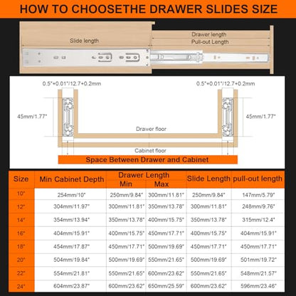 12 inch Drawer Slides 6 Pairs (12pcs) Soft Self Close 3 fold Full Extension Ball Bearing Cabinet Drawer Glides Side Mount for Dresser, Cabinet, Kitchen 100 LB Capacity 12" Silver - size: 12inch-300mm