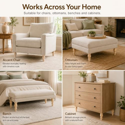 5.9 Inch Wooden Furniture Bun Feet Set of 4, Unfinished Rubber Wood Replacement Furniture Legs, M8 Thread, with Mounting Plates Screws Floor Pads for Couch Chair Ottoman Cabinet