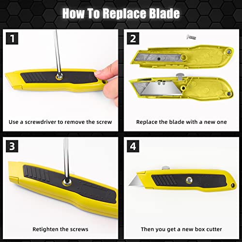 DIYSELF 2 Pack Box Cutters, Aluminum-Shell Utility Knife with Secure Lock - color: Yellow, size: 2-Pack