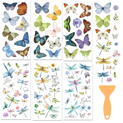 6 Sheets Butterfly Dragonfly Rub on Transfers Waterproof Furniture Transfers Decals Vintage Butterfly Flower Rub on DIY Transfer Stickers for Door Wall Cabinet Crafts Home Decor 11.8"x 5.9" - style: Insect Theme