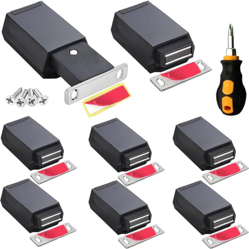 Magnetic Push to Open Cabinet Hardware CBRIVE 8 Pack Heavy Duty Push Latch & Lock for Hidden Door Touch Latches and Catch Magnet Push Release Drawer Pull Tip on RV Closet Close Strong Pop Out, Black - color: Black, size: 8 Pack