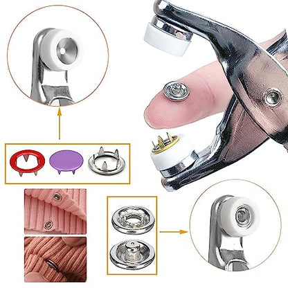 GTAAOY 9.5 mm Metal Snap Buttons with Snap Pliers, 200 Sets / 800 pcs - style: Silver Hollow Prong Snaps-200set