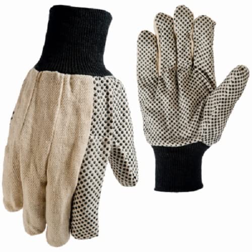 Tru Guard Medium White Cotton Canvas Gloves with Gripper Dots - Pack of