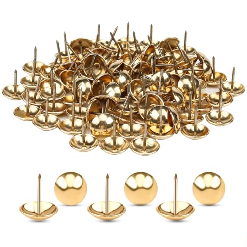 100PCS Solid Brass Upholstery Tacks,0.35 inch Furniture Nails Decorative Metal Thumb Tacks Push Pins for Wood Furniture Sofa Chair Headboard DIY Crafts - color: Brass, size: 0.35"Dia