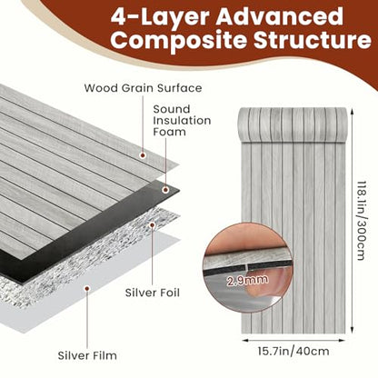 Thick Peel and Stick Slat Wall Panel Self-Adhesive 3D Wood Grain Light Gray