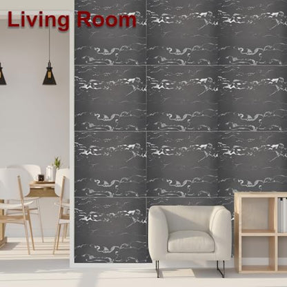 HARFINGTON 15pcs Peel and Stick Marble Tiles, Waterproof Wall Panel Backsplash, 12"x12" PVC Peel and Stick Shower Tiles for Bathroom, Kitchen, Living, White Crystal Dragon Design - style: White Crystal Dragon