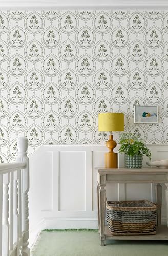 Boho Floral Peel and Stick Wallpaper Green Self Adhesive Wallpaper - color: Green