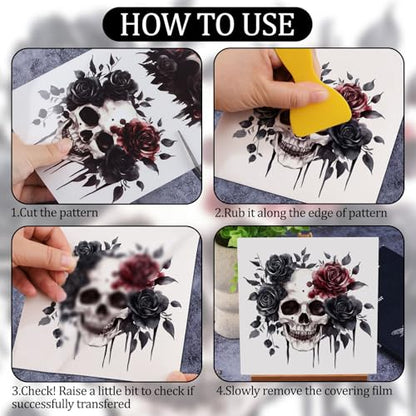 WANDIC 3 Sheets Rub On Transfer Stickers Gothic Pattern Decals Waterproof Stickers Furniture Craft Decals for DIY Scrapbooking Photo Albums Furnitures,15 * 30cm - color: Gothic Theme