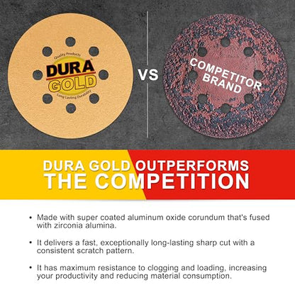 Dura-Gold 5" Gold Sanding Discs, 60 Grit, Box of 50, 8 Hole Pattern, H & L - size: 60-Grit - Gold