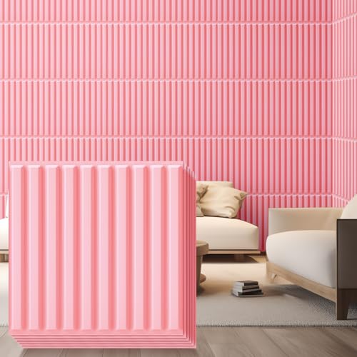 Nuanchu 32 Pcs 3D Wall Panels, 12"x12" PVC Fluted Tiles, Pink - color: Pink