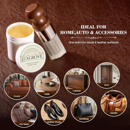 LUXGROVE® Wood & Leather Furniture Repair Salve, Conditioning Balm for Couches, Car Seats, Tables, Cabinets, Doors, Shoes, Purses, Boots & Saddles, Helps Revive Dry, Dull & Scuffed Surfaces, 4oz - size: 4 Ounce (Pack of 1)