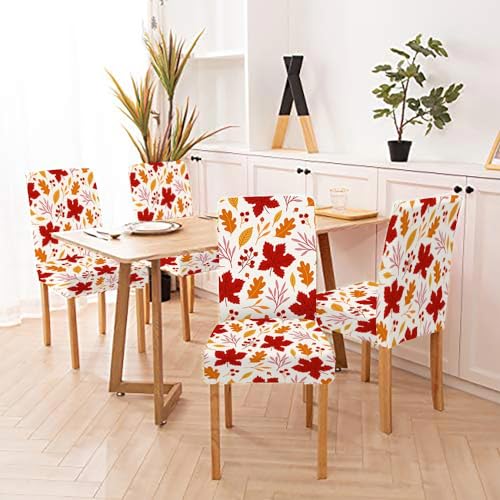 Mrcrypos Chair Covers Set of 4 Autumn Maple Leaves Pattern Slipcover Dining Chairs Covers Kitchen Chair Covers for Dining Chairs Living Room Restaurant Party Banquet - color: Autumn-3, size: 4