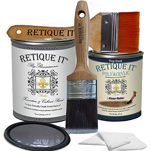 Retique It Chalk Furniture Paint by Renaissance DIY, Poly Kit, 06 Greystone, 32 Ounces - color: 06 Greystone, size: 1 Count (Pack of 1)