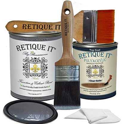 Retique It Chalk Furniture Paint by Renaissance DIY, Poly Kit, 06 Greystone, 32 Ounces - color: 06 Greystone, size: 1 Count (Pack of 1)