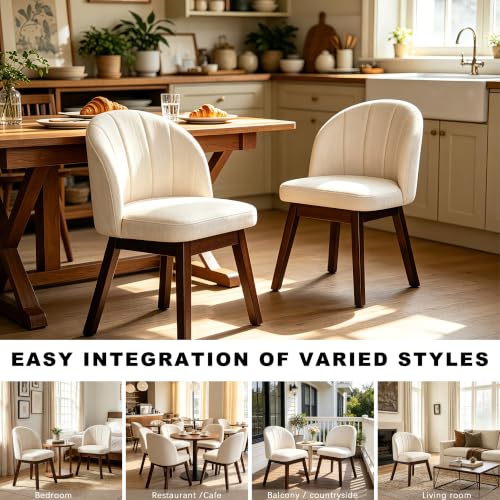 FREKEN Wooden Dining Chairs Set of 4, Modern Fabric Upholstered Dining Room Chair, Kitchen Side Chairs, Farmhouse Armless Dinner Chair for Kitchen, Beige - color: Beige, size: Set of 4