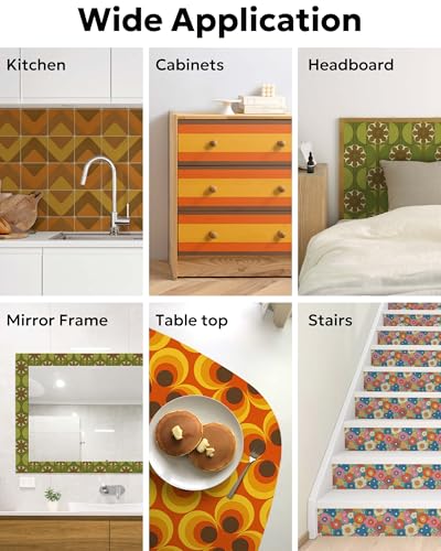 Retro Geometric Peel and Stick Wallpaper Removable Orange Yellow 9in×19.7ft - color: Orange/Yellow