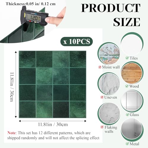 Feifeiya 10 Pcs Heavy-Duty Peel and Stick Backsplash Kitchen 3D Adhesive Peel Stick Tile Waterproof Backsplash Renter Wall Tile for Bathroom Fireplace (Checkered 11.8" X 11.8",Green) - color: Green, size: Checkered 11.8" X 11.8"