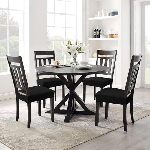 Smiry Stretch Jacquard Seat Covers for Dining Room Chairs Set of 2 - color: Black, size: Set of 2