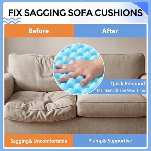 Gerrii 72" X 24" X 1" Egg Foam Pad, 30d High-Density Couch Cushion, Blue - color: Blue, size: 72" X 24" X 1"