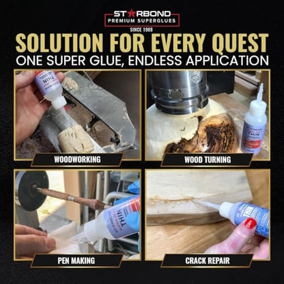 Starbond Super Fast Thin, Premium Instant CA (Cyanoacrylate Adhesive) Super Glue Plus Extra Cap and Microtips, (for Woodturning, Pen Turning, Hobby, Stabilizing, Finish, Inlay) (4 Ounce) - size: 4 ounce