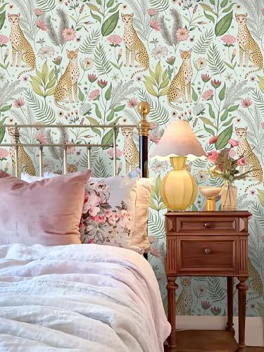 Floralplus Wallpaper Peel and Stick Jungle Leopard Wallpaper - color: Mint Green, size: 17.5" x 118"