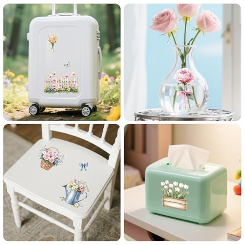 Peacoblue Vase Bouquet Rub On Transfers for Furniture 6"x12" - style: Vase Flower Pot and Bouquet