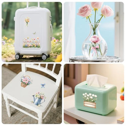 Peacoblue Vase Bouquet Rub On Transfers for Furniture 6"x12" - style: Vase Flower Pot and Bouquet