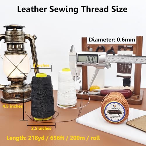 LUSTEMBER Heavy Duty Sewing Thread, 3 Rolls x 656 ft Extra Strong Upholstery Thread, Smooth Nylon Thread for Leather, Canvas, Outdoor Gear, Shoes (Black, White, Brown) - color: Black+White+Brown
