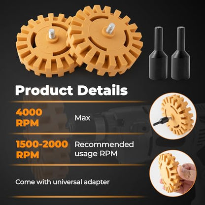 Gomake Eraser Wheel Decal Remover Tool Kit Rubber Eraser Wheel for Drill - size: 2 Pack Slotted
