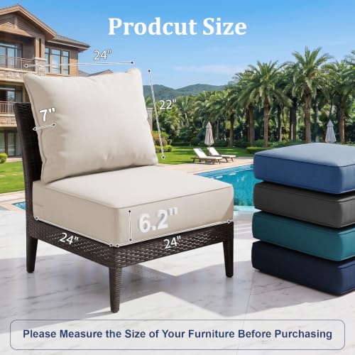 ZCUBED Luxury 6.2" Thick Outdoor Chair Cushions 2 Set - 24 x24 Inch 30D Sponge Filling Fade-Resistant Chair Cushion, Water Resistant & Removable Cover Patio Furniture Replacement Cushion,Beige - color: Beige, size: 24"x24" Extra Thick