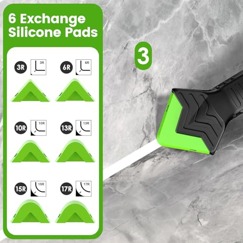 Caulking Tool 6 in 1 Silicone Caulking Grout Removal Sealant Finishing Tool with Grout Scraper, 6 Exchange Silicone Pads, Adhesive Residue Scraper Seam Repair Kit for Kitchen Bathroom