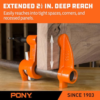 PONY The Original 2 Pack 3/4″ Deep-Reach Pipe Clamp for Woodworking