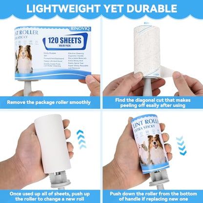 Extra Sticky Lint Rollers for Pet Hair, 1200 Sheets, 4 Handles