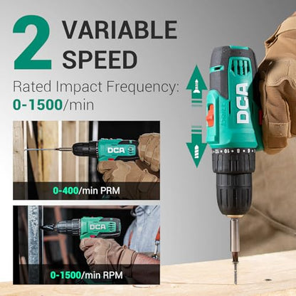 DCA Cordless Drill Set, 354 in-lbs Torque, 3/8" Keyless Chuck, Electric Power Drill with 2.0Ah Battery and Charger,18+1 Position,25-Piece 20V Drill Driver Kit, ADJZ2035 - size: 1*Battery