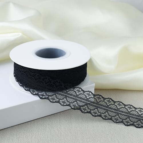 25 Yards Lace Trim Ribbon, 1.2 Inch Wide Vintage Lace Ribbons - color: Black