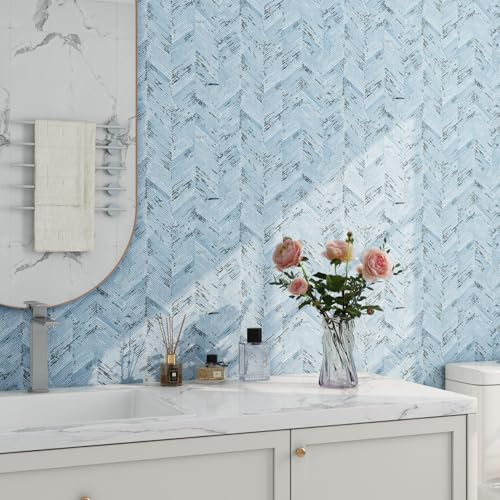 Livelynine 15.8x197 Blue and White Grass Cloth Wallpaper Peel and Stick Contact Paper Removable Herringbone Linen Fabric Wall Paper Rolls for Walls Boys Girls Bedroom Self Adhesive Cabinet Vinyl Wrap - size: 15.8" x 197"