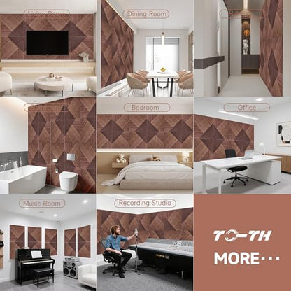 TO-TH Sound Proofing Panel Peel and Stick Wall Panels 6Pack, Red Sandalwood - color: Red Sandalwood