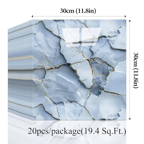 20pcs Blue Marble Peel and Stick Shower Wall Panels 11.8"x11.8" - color: Slate blue