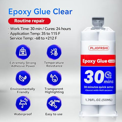Clear AB Epoxy Glue, 30-Min Waterproof Multipurpose Repair Adhesive 1.76oz