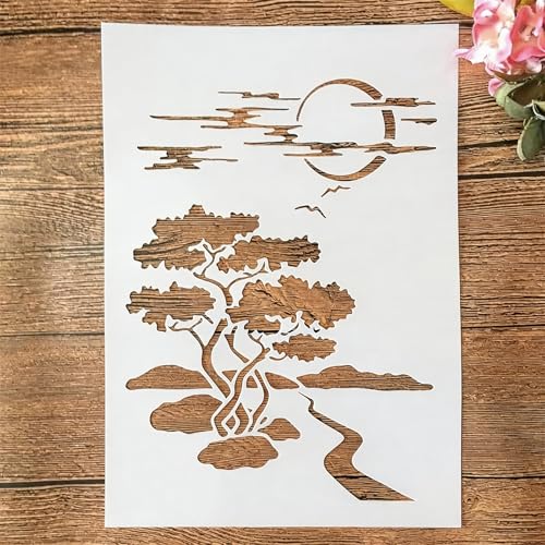 TIAMECH A4 Reusable Night Scene Stencil for Painting - style: Moon Road