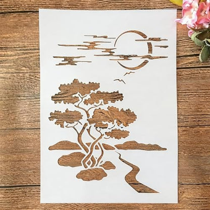 TIAMECH A4 Reusable Night Scene Stencil for Painting - style: Moon Road