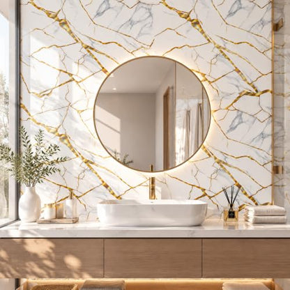 White Holographic Bold Gold Marble Peel&Stick Wallpaper 47.2x394in - color: White Holographic Bold Gold Marble, size: 47.2" x 394"