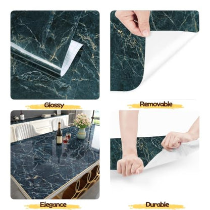 YENHOME Wide Countertop Peel and Stick Marble Wallpaper Renter Friendly - color: Blue Gold, size: 30" x 200"
