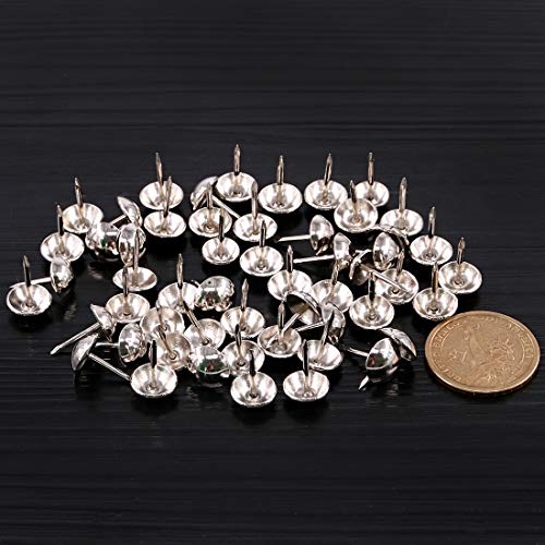 Keadic 300Pcs 7/16" (11mm) Antique Upholstery Tacks Furniture Nails Pins Kit for Upholstered Furniture Cork Board or DIY Projects - Silver - size: 7/16" - Silver - 300pcs