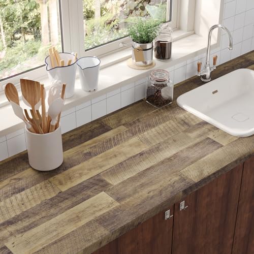 CHIHUT Removable Dark Wood Butcher Block Contact Paper Waterproof Self Adhesive Wood Wallpaper Textured Rustic Wood Grain Vinyl Wrap 12in x 100in for Countertops Cabinets Furniture Table Desk Cover - size: 12" x 100"