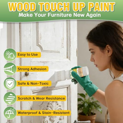 White Paint for Wood, 6.35 oz White Touch Up Paint – All-in-One Water-Based Repair for Furniture, Cabinets, Doors, Trim & Metal