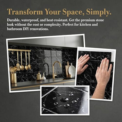 32 Sheets Nero Marquina Black Marble Peel and Stick Tile 4"x8" - color: Nero Marquina Black Marble, size: 32 Pcs 4" x 8" x 0.07"